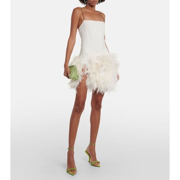 NWT The Attico Square Neck Fitted Fujiko Feather Trim Mini Dress $3500